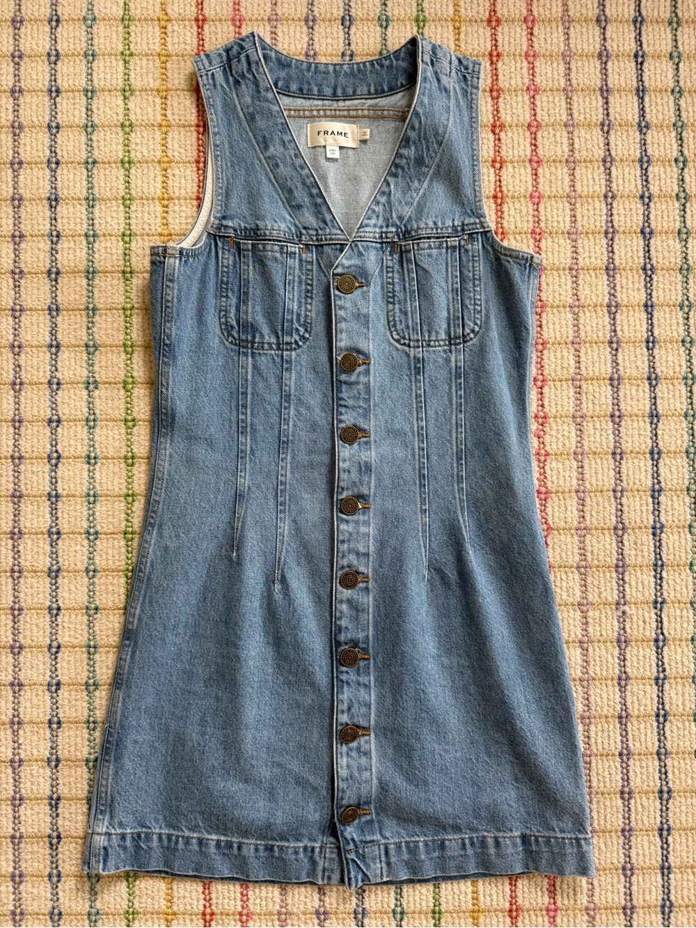 Frame Sleeveless Trucker Pocket Denim Dress V-Neck Button-Front XS